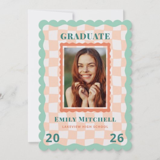 Pastel Checkered Grad Announcement with Photo Kaart (Voorkant)