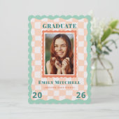 Pastel Checkered Grad Announcement with Photo Kaart (Staand voorkant)