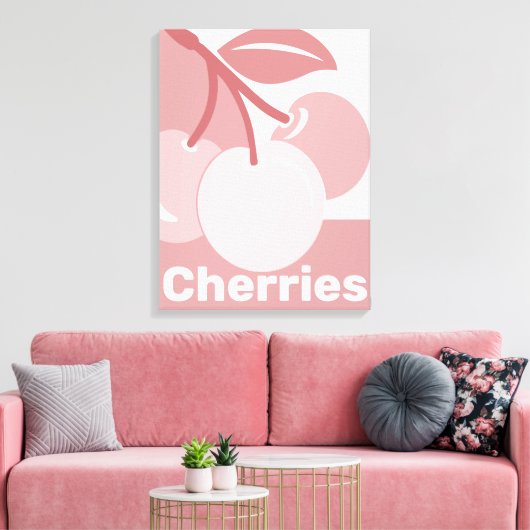 Pastel Cherries Roze & White Kitchen Decor Canvas Afdruk (Insitu (Woonkamer))