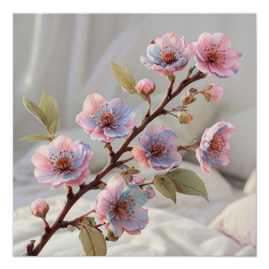 Pastel Cherry Blossom: zachte botanische kunst Perfect Poster (Voorkant)