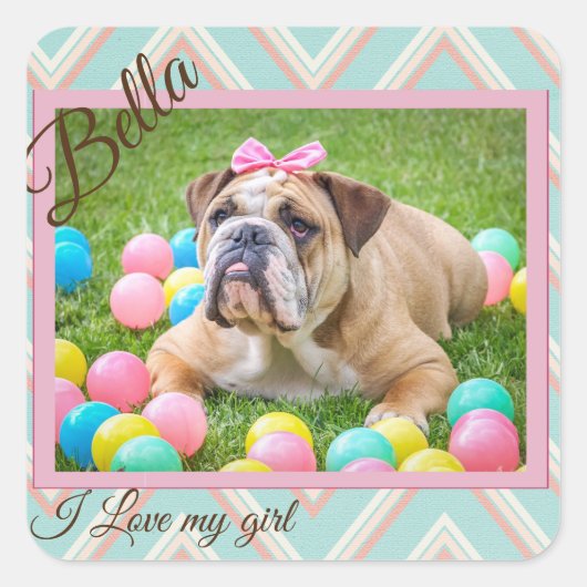 Pastel Chevron Dog - Aangepaste foto Vierkante Sticker (Voorkant)