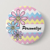 Pastel Chevron Floral | DIY-naam Ronde Button 7,6 Cm (Voorkant)