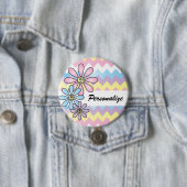 Pastel Chevron Floral | DIY-naam Ronde Button 7,6 Cm (In situ)