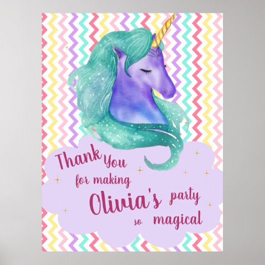 Pastel Chevron Magical Dank u Unicorn Birthday Poster (Voorkant)