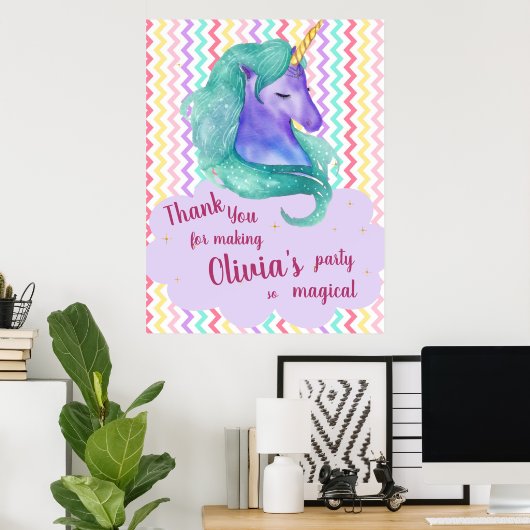 Pastel Chevron Magical Dank u Unicorn Birthday Poster (Thuiskantoor)