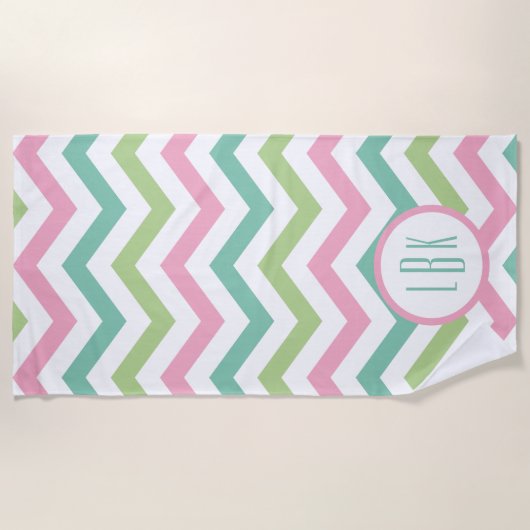Pastel Chevron Monogram Beach Handdoek (Voorkant)