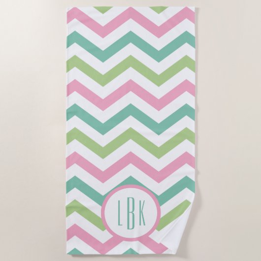 Pastel Chevron Monogrammed Beach Towel Strandlaken (Voorkant)