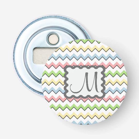 Pastel Chevron with Monogram by Shirley Taylor Button Flesopener (Voorkant)