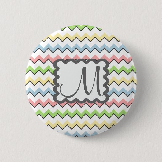 Pastel Chevron with Monogram by Shirley Taylor Ronde Button 5,7 Cm (Voorkant)