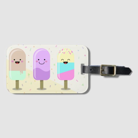Pastel Chibi Ice Lollies Cute Personalized Bagagelabel (Voorkant (horizontaal))