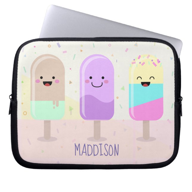 Pastel Chibi Ice Lollies Cute Personalized Laptop Sleeve (Voorkant)