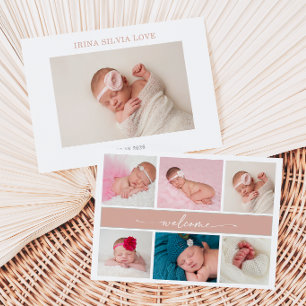 Pastel Chic Baby Fotocollage Aankondigingskaart Kaart