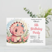 Pastel Chic Bewerkbare Dinosaurus Meisje Verjaarda Kaart (Staand voorkant)