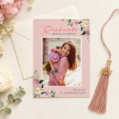 Pastel Chic Bloem Meisje Foto Afstuderen Aankondiging