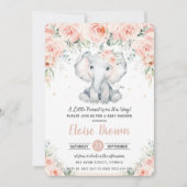 Pastel Chic Blush Floral Elephant Baby shower Kaart (Voorkant)
