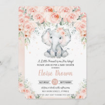 Pastel Chic Blush Floral Elephant Baby shower