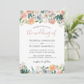 Pastel Chic Dusty Roos Bloom Floral Wedding Kaart (Staand voorkant)