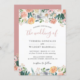 Pastel Chic Dusty Roos Bloom Floral Wedding Kaart