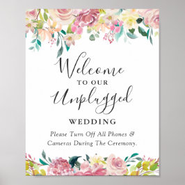 Pastel Chic Floral Unplugged Wedding Ceremony Sign Poster