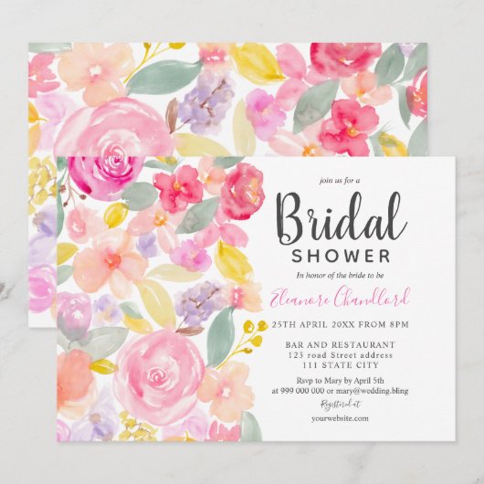 Pastel chic roze florale waterverf vrijgezellenfee kaart (Voorkant / Achterkant)