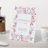 Pastel Chic Ruby Rose Mimosa Bar Bruidsfeestje Reclamebord Met Voetstuk