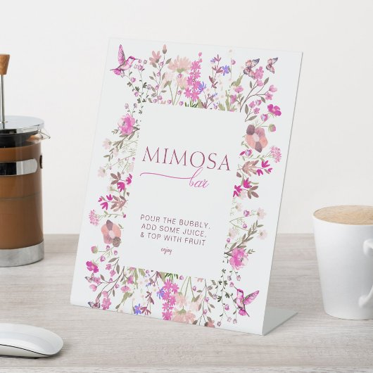 Pastel Chic Ruby Rose Mimosa Bar Bruidsfeestje Reclamebord Met Voetstuk