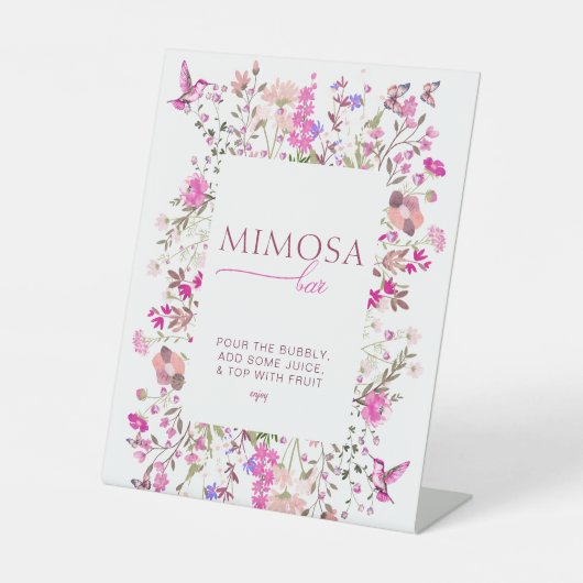 Pastel Chic Ruby Rose Mimosa Bar Bruidsfeestje Reclamebord Met Voetstuk (Voorkant)