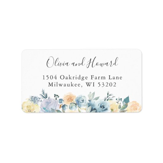 Pastel Chic Vanilla Blue Floral Elegant Adres Etiket (Voorkant)