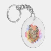 Pastel Chicken met Flowers Design Sleutelhanger (Voorkant Links)