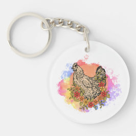 Pastel Chicken met Flowers Design Sleutelhanger