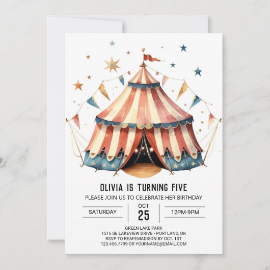 Pastel Children's Magic Circus Verjaardag Kaart (Voorkant)