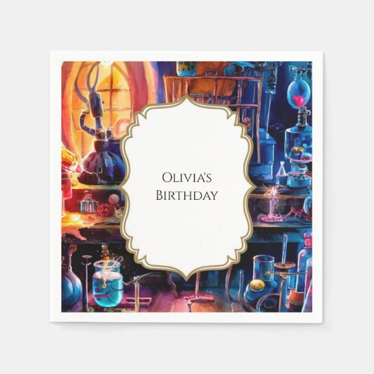 Pastel Children's Magic Scientist Verjaardag Servet (Voorkant)