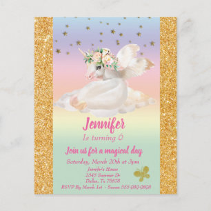 Pastel Child's Gold Unicorn Pegasus Rainbow budget