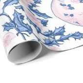 Pastel Chinoiserie Blauw & Roze Kerst Ornament Cadeaupapier (Rol Hoek)