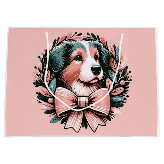 Pastel Christmas Australian Shepherd Krans Groot Cadeauzakje (Voorkant)
