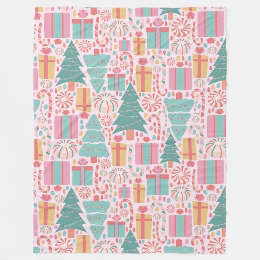 Pastel Christmas Cheer Naadloos Patroon Fleece Deken (Voorkant)