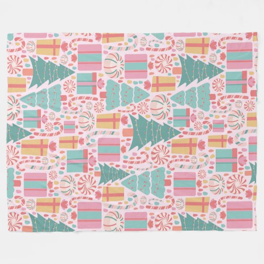 Pastel Christmas Cheer Naadloos Patroon Fleece Deken (Voorkant (Horizontaal))