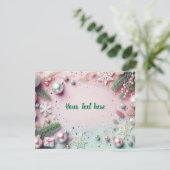 Pastel Christmas Glitter Background with Ornaments Feestdagenkaart (Staand voorkant)