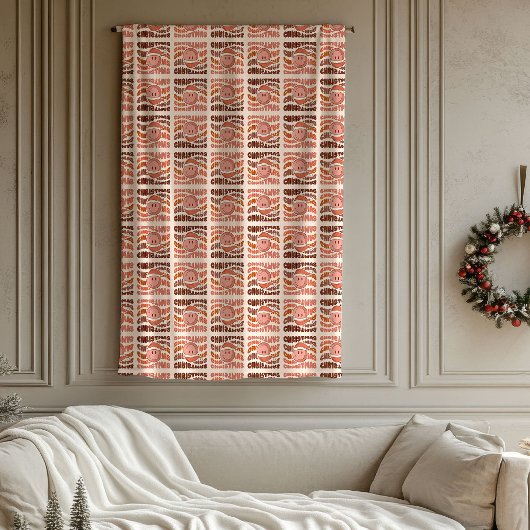 Pastel Christmas Groovy Retro Smile Emoticon Gift Fleece Deken