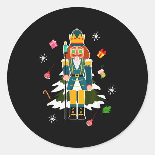 Pastel Christmas Nutcracker In Snow Christmas Ronde Sticker (Voorkant)