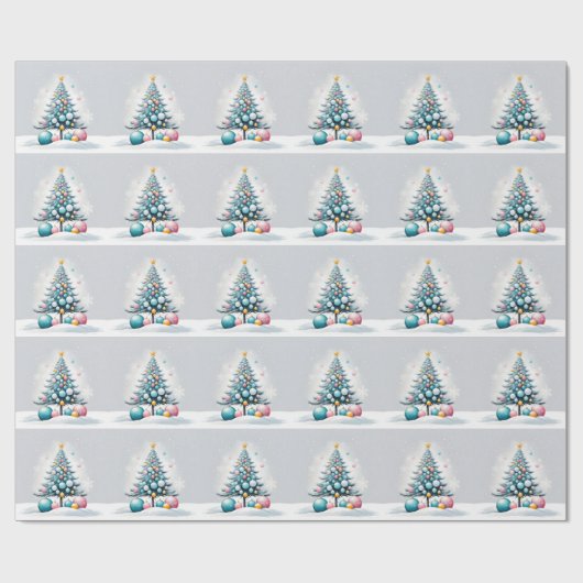 Pastel Christmas | Oversized blauw roze Ornamenten Cadeaupapier (Vlak)