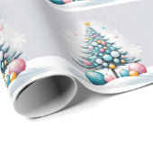 Pastel Christmas | Oversized blauw roze Ornamenten Cadeaupapier (Rol Hoek)