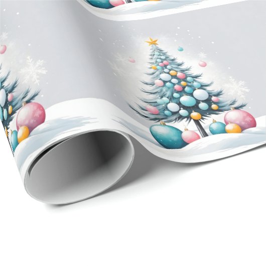 Pastel Christmas | Oversized blauw roze Ornamenten Cadeaupapier (Rol Hoek)