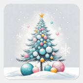 Pastel Christmas | Oversized blauw roze Ornamenten Vierkante Sticker (Voorkant)