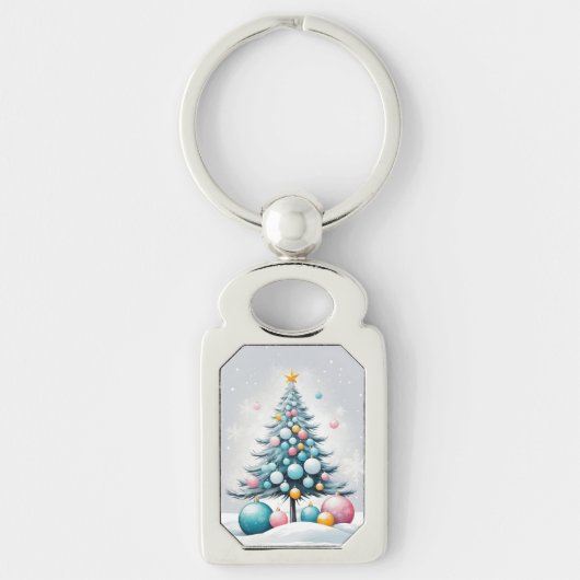 Pastel Christmas Oversized Blue Pink Ornament Sleutelhanger (Voorkant)