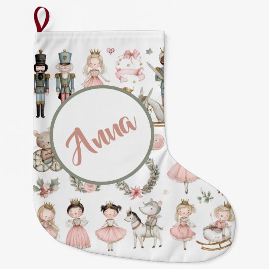 Pastel Christmas Pattern Custom Name Stocking Grote Kerstsok (Voorkant)