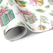 Pastel Christmas Pattern Wrapping Paper Cadeaupapier (Rol Hoek)