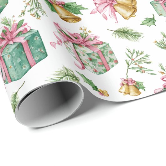 Pastel Christmas Pattern Wrapping Paper Cadeaupapier (Rol Hoek)