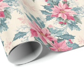Pastel Christmas Poinsettia Holiday Pattern Cadeaupapier (Rol Hoek)