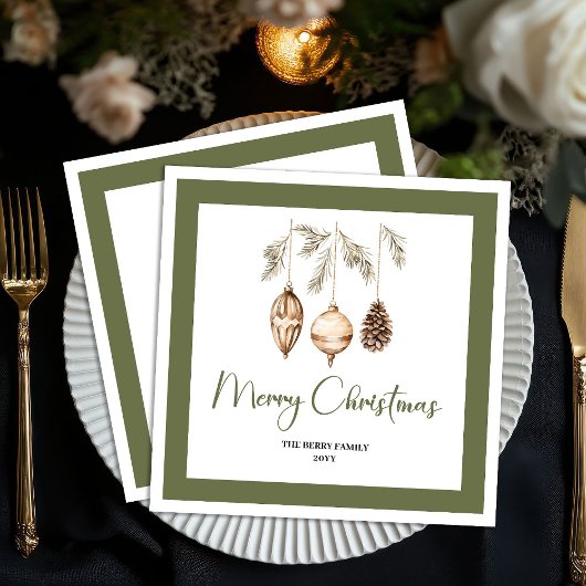 Pastel Christmas Tree Minimal Family Name Napkins Servet